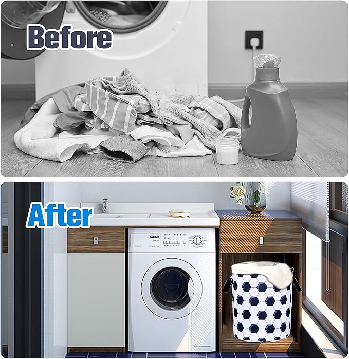 Football Laundry Basket Sports Foldable Oxford Cloth Tote Bag Laundry Hamper Clothes Storage Bucket Organizer For Bathroom/Laundry Storage/Bedroom Storage Basket 17.7x13.7Inch