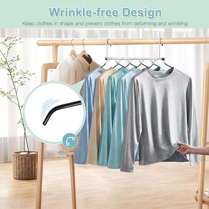 Clothes Hangers Space Saving Shirt Hangers, Lomrsiul Non Slip PVC Coating Multi Blouse Hangers Shirt Organizer for Closet Organizers and Storage for T Shirt Sweater Hoodie Coat Dress Black 4 Pack