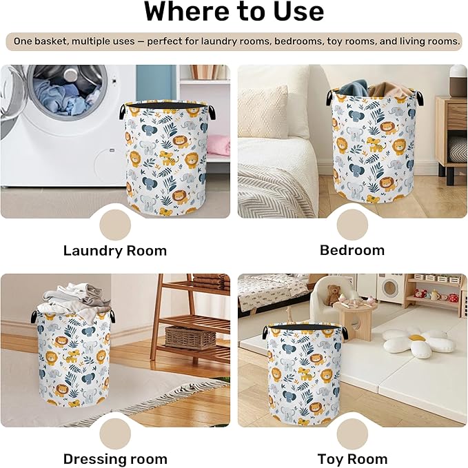 Cute Forest Animals Foldable Canvas Laundry Basket with Handles - Toy Organizer, Heavy Duty for Home，Bedroom, Dorm, Bathroom