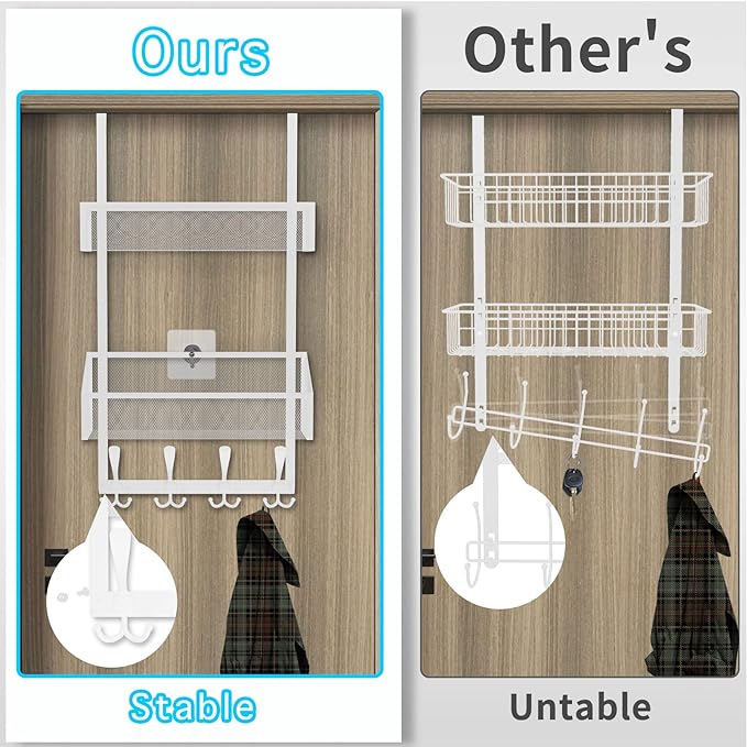Over The Door Hooks Organizer, Coat Rack Over The Door Storage Hanger Towel Rack, Back of Door Storage Organizer for Bathroom,Bedroom,Kitchen,Office (White, 3-Tier)