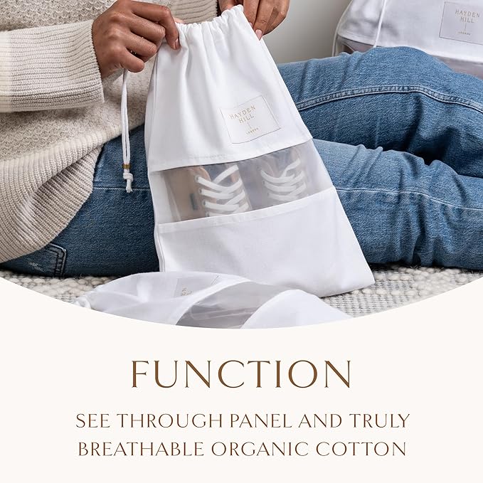 Hayden Hill Luxury Organic Cotton Dust Bags For Handbags - 6 Pack Mixed Sizes - Handbag, Purse and Shoe Storage - Certified Carbon Neutral