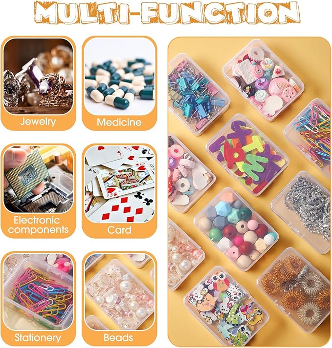 SATINIOR 100 Pcs Clear Plastic Beads Storage Containers Box Small Clear Boxes with Hinged Lid Plastic Case Mini Square Arts Crafts Storage Organizers for Small Items(3.27 x 2.13 x 1.02 Inch)