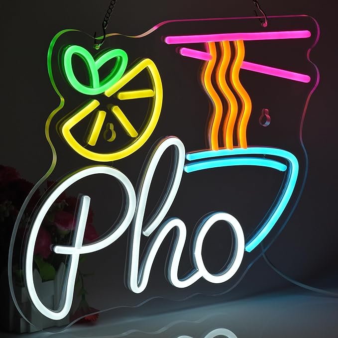 Pho Neon Sign Led Light up Sign for Business Vietnamese Pho Restaurant Vietnam Noodles Shop, USB Powered Ultra Bright Dimmable Neon Billboard 15" x 12.6"