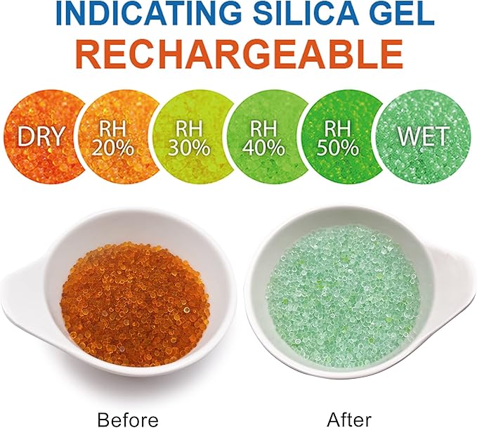 Silica Gel Canister, 40Gram Silica Gel Desiccant Canister (Orange to Green), Reusable Desiccant Dehumidifier, Pack of 7