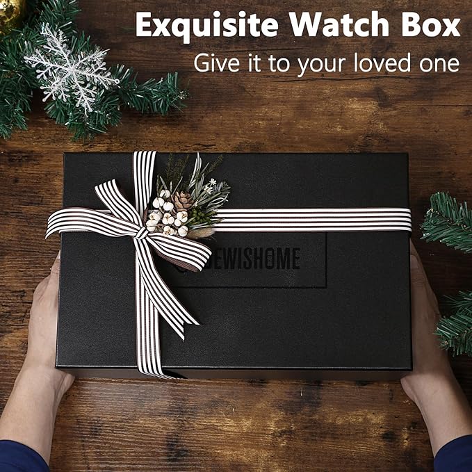 BEWISHOME Watch Box for Men, 12-Slot Watch Case, 2-Layer Watch Case With Drawer, Mens Jewelry Box with Large Glass Lid, Watch Display Case Watch Holder Organizer Watch Storage for Men Women Espresso
