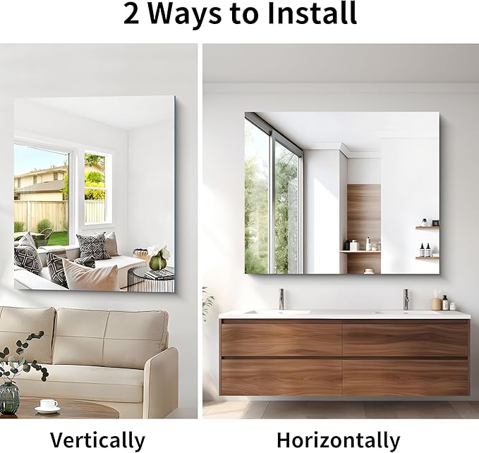 CILIBER Frameless Mirror, 40x48 Inch Large Bathroom Mirrors for Wall Over Sink, Upgraded Shatterproof Vanity Mirror with Polished Edge for Bathroom,Bedroom,Living Room and Entryway