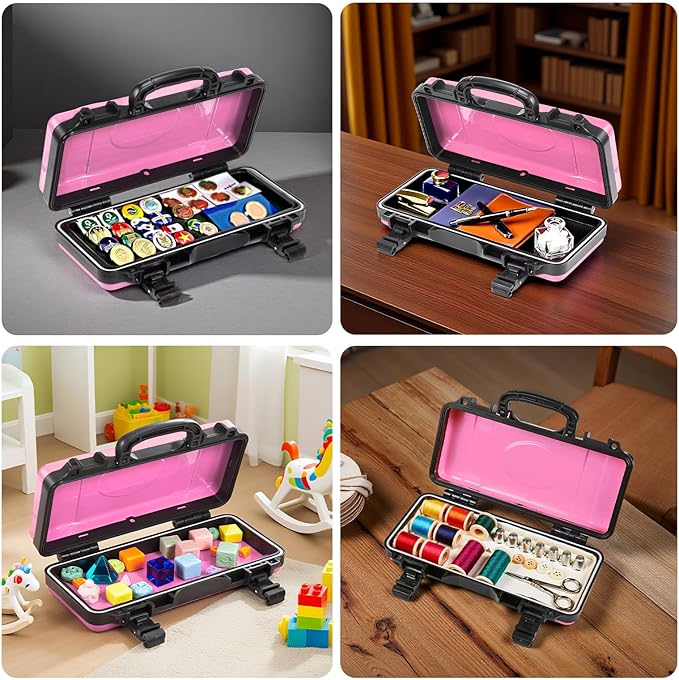 11”Pink Tools Box, Portable Steel Heavy-duty Tool Case with Safety Latch and Handle for Tools Storage and Organizers, Home DIY