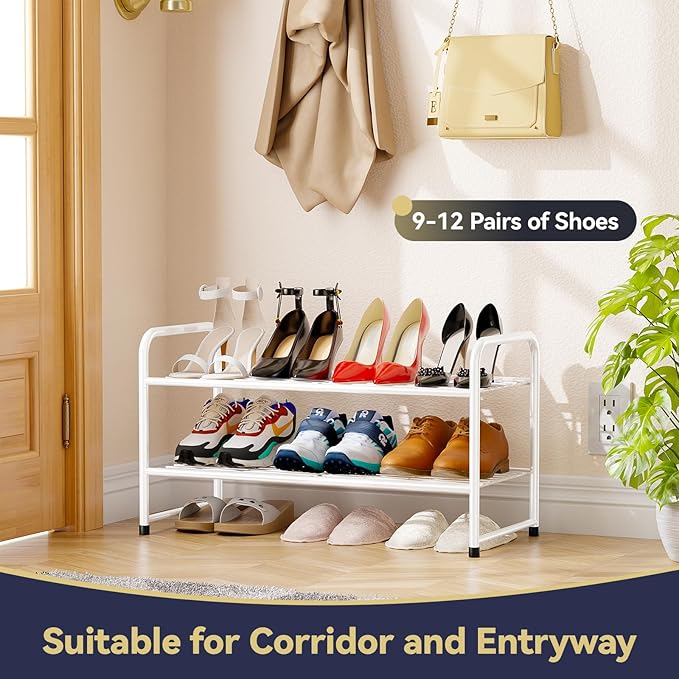 2 Tier Shoe Rack Organizer for Closet, Stackble,White