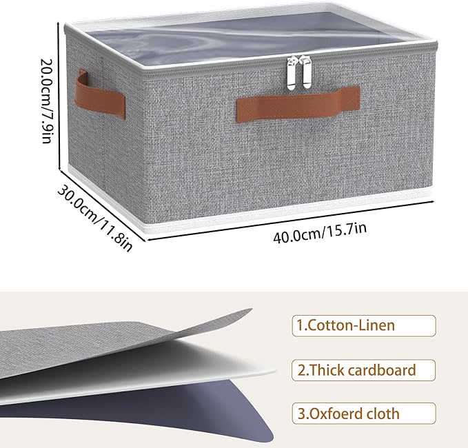OUTBROS Clothes Storage Boxes with Lid, Large Foldable Bags, Wardrobe Organiser with Handle and Zipper, Used for storing blankets, pillows, 15.7 x 11.8 x 7.9 inch, 2-Pack