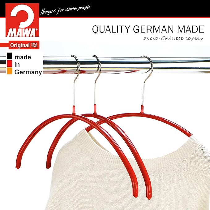 Mawa Narrow Petite Clothing Hangers, Steel Hanger with Non-Slip Coating, for Shirts, Blouses, Dresses, Light Jackets, 360-degree Rotatable Hook, Set of 4, Red