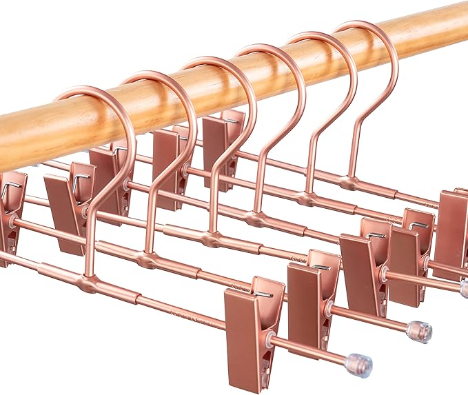 Pants Hangers 11.8" Space Saving Rose Gold Clothes Skirts Hanger 20 Pack Adjustable Clips for Jeans Trousers Display Closet Storage Scarves Slack Garment Multifunctional Rack