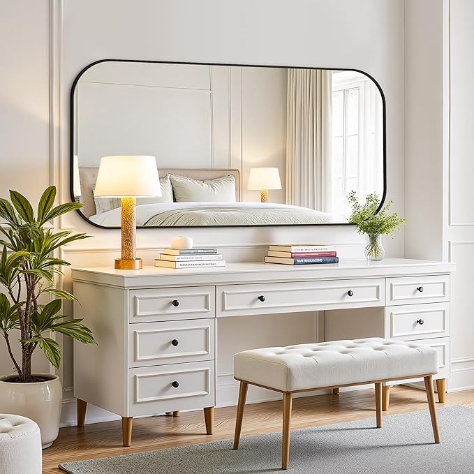 Bathroom Mirror for Wall, Large Bathroom Vanity Mirror for Over Sink 30 x 60, Black HD Reflection Shatterproof Mirror for Living Room Bedroom Entryway, Metal Frame Rectangular Shape