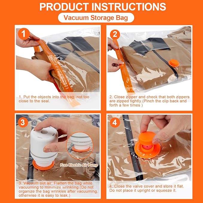 AGPTEK 16 Pack Vacuum Storage Bags(4 Jumbo/Large/Medium/Small) Compression Storage Bags for Blankets Clothes, Space Saver Vacuum Seal Bags for Clothing Bedding Travelling Luggage(Electric Pump)