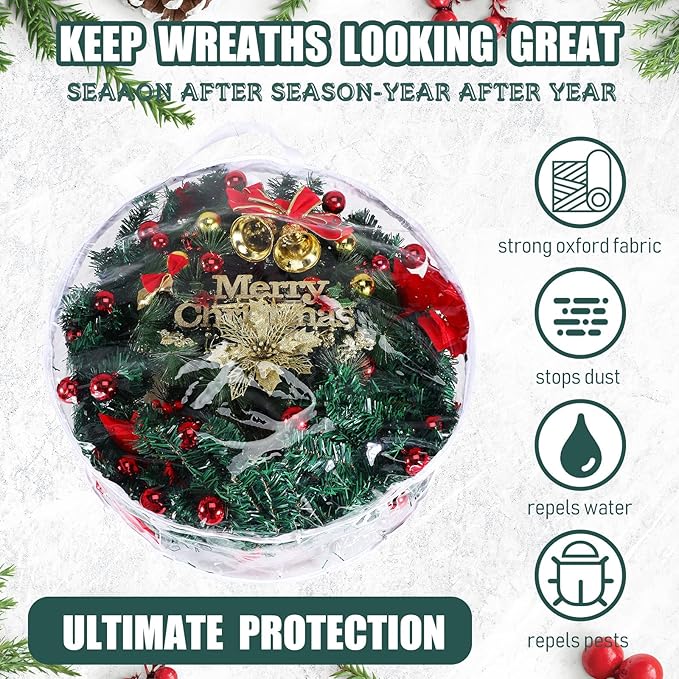 Zhengmy 3 Pcs 48 Inch Christmas Clear Wreath Storage Bags Xmas Wreath Storage Container Bags with Dual Zippers and Handles for Holiday Garland