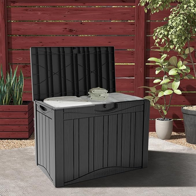 52 Gallon Resin Deck Box Waterproof Outdoor Storage Box for Patio Furniture Pool Accessories Indoor Storage for Cushion Garden Tools, Black