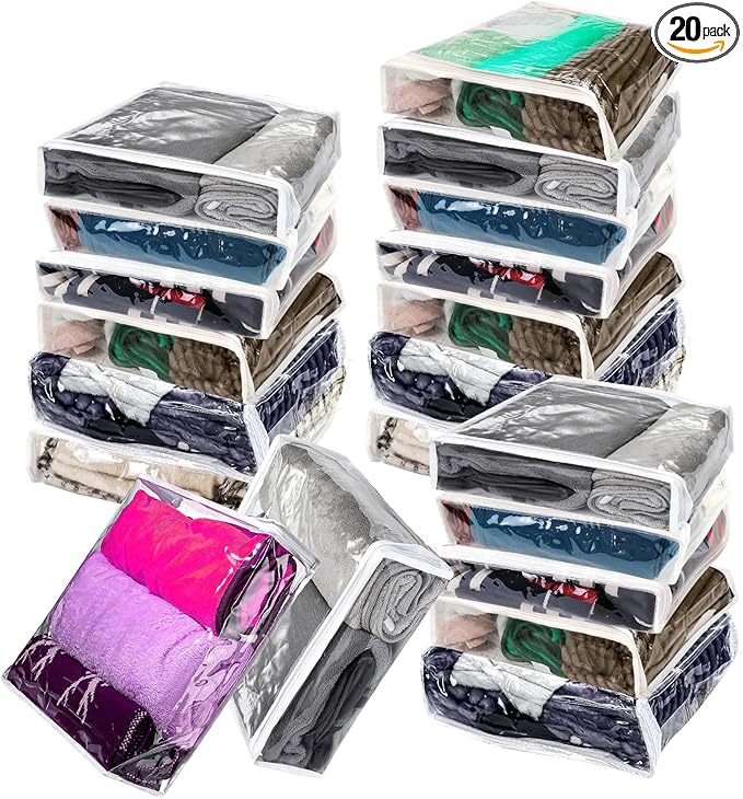 20Pcs Clear Vinyl Zippered Storage Bags, Plastic Storage Bags for Blankets Sweater Clothes Bed Sheet Organizer with Zipper for Closet Sweater Bed Sheet Pillow