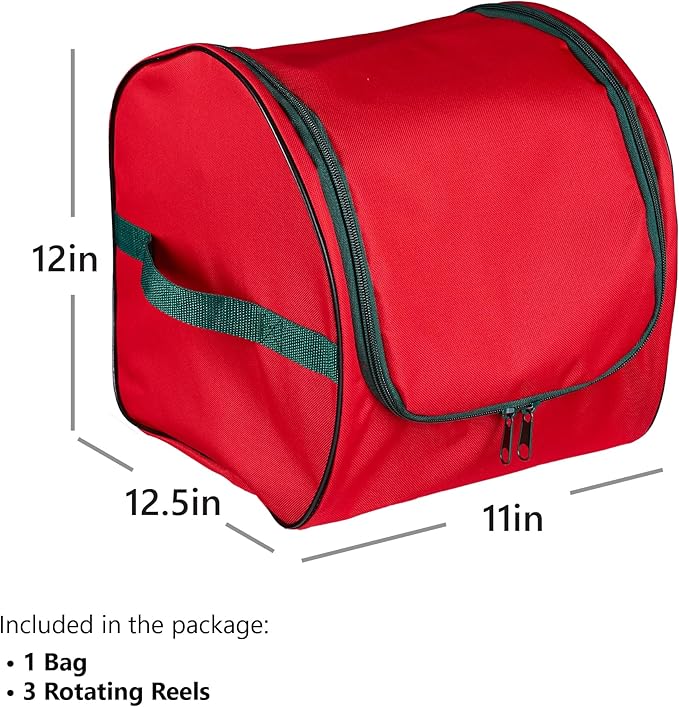 ZOBER Christmas Light Storage Reels - Christmas Light Organizer with 3 Plastic Wheels - 600D Oxford Fabric - Fits 200 Mini Lights per Spool, Lights Storage - Stitched Reinforced Handles - Red