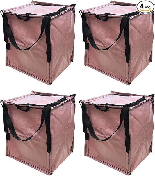 DURASACK Heavy Duty Storage Tote Bag with Zipper Top 22-Gallon Rugged Woven Polypropylene Moving Bag, Reusable Self-Standing Design, Holds up to 500 Pounds, Pack of 4, Mauve