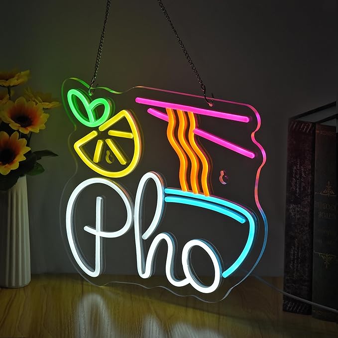 Pho Neon Sign Led Light up Sign for Business Vietnamese Pho Restaurant Vietnam Noodles Shop, USB Powered Ultra Bright Dimmable Neon Billboard 15" x 12.6"
