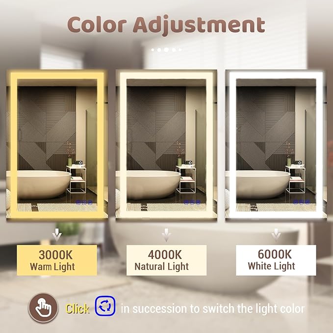 24"x32" LED Bathroom Mirror with Lights Frontlit Smart LED Mirror Bathroom for Wall Lighted Vanity Makeup Mirror with 3-Color Stepless Dimmable,Anti-Fog,CRI 95+,Memory Function