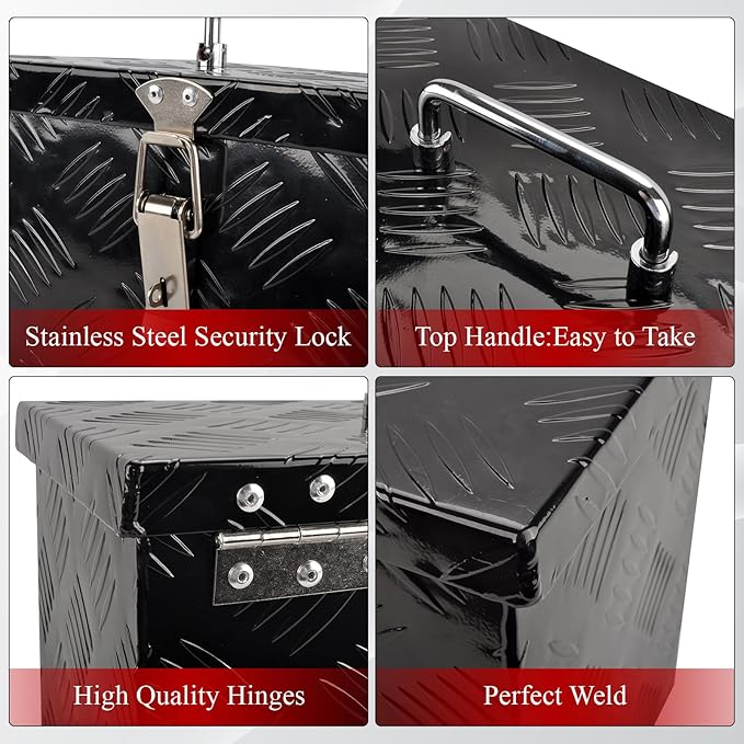 16''Inch Aluminum Truck Tool Box Truck Bed Toolbox Truck Trailer Chest Box Trailer Underbody Storage Organizer Waterproof Square Storage Organizer w/Lock & Keys Black(‎16" Lx7.5 Wx10 H)