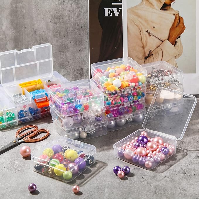 SATINIOR 100 Pcs Clear Plastic Beads Storage Containers Box Small Clear Boxes with Hinged Lid Plastic Case Mini Square Arts Crafts Storage Organizers for Small Items(2.9 x 2.9 x 1 Inch)