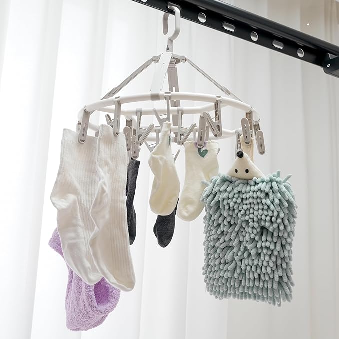 Clothes Drying Racks Foldable Clip Hangers Drip Hanger Plastic with 20 Drying Clips (Light Grey-Circle)