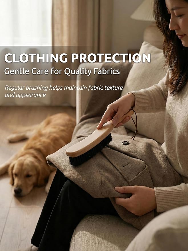 TAKAVU Clothes Brush Hat Brush, Black Boar Bristle Lint Brush with Large Beech Wood Handle - Perfect for Pet Hair, Suits, Velvet, Cashmere, Wool, Suede, Shoe - Effective Lint Remover