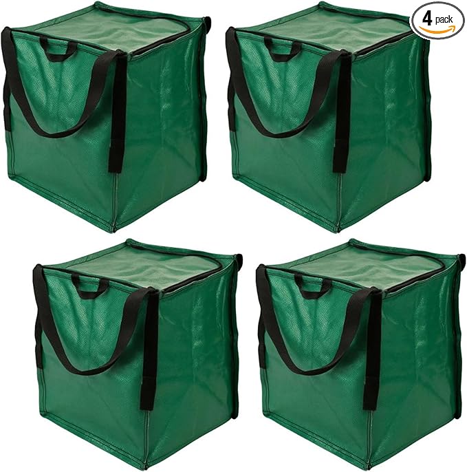 DURASACK Heavy Duty Storage Tote Bag with Zipper Top 22-Gallon Rugged Woven Polypropylene Moving Bag, Reusable Self-Standing Design, Holds up to 500 Pounds, Pack of 4, Green