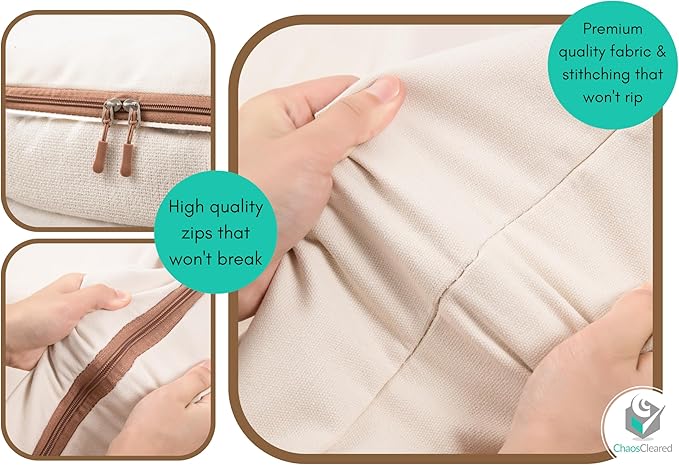 Canvas Storage Bags Designer Organizer for Comforters 2 Pack – Seasonal Storage for Pillows, Blankets, Linens & Garments – Foldable Design with Zip & Window, Moth-Proof Space Saver