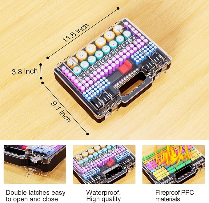 Battery Organizer Storage Case with Tester, Ultra-Large 265+ Double-Sided Batteries Container with Handle, Holds AA AAA 4A 23A C D Cell 3V 9V Lithium CR3 4LR44 CR123A 18650 (Black)