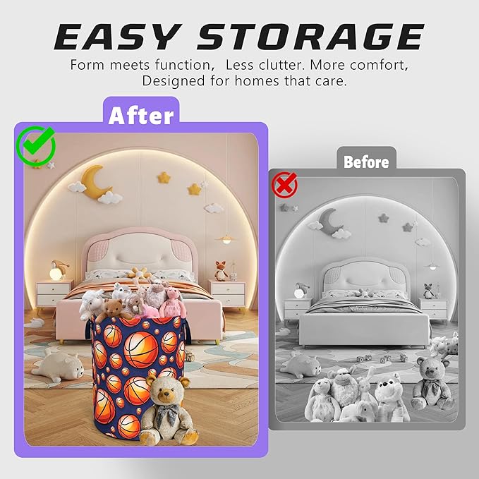 Basketball Laundry Basket Oxford Cloth Ball Sports Laundry Hamper Funny With Handle Foldable Portable Clothes Storage Basket 18.9 X 16.5 In Storage Bag For Laundry Room/Bathroom/Bedroom/Dormitories
