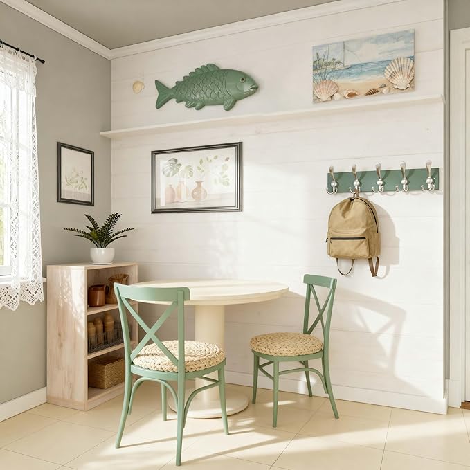 SKOLOO Creations Forest Green Solid Wood Wall Mounted Coat Rack, 5 Hooks, 16-7/8" Long - Kitchen, Mudroom, Entryway, Bathroom - Includes Mounting Hardware, Wall Coat Hanger, Towel Rack