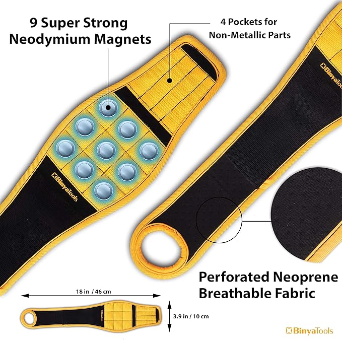 BINYATOOLS Magnetic Wristband for Tools Magnet Screw Holder Wrist Support Keeps Screws Nails, Drill Bits Handy Unique Tool Gadgets Men’s Gadgets Dad Gadgets Perfect Christmas Gifts Stocking Stuffers