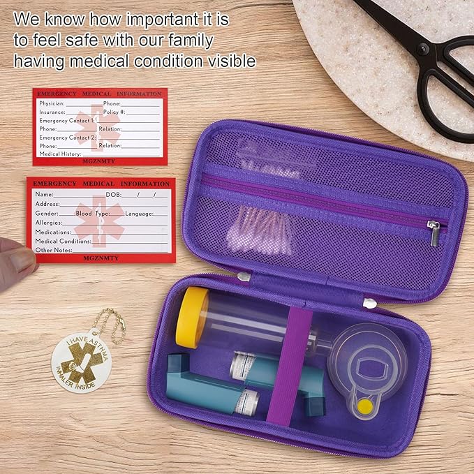 MGZNMTY Travel Carrying Case Compatible with Asthma Inhaler Spacer for Adults and Children, Masks, Inhaler Holder with Asthma Alert Tag and Medical Card, Carabiner (Only Case) (Galaxy)
