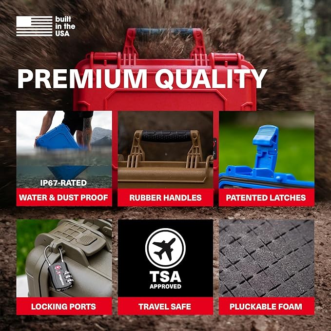 Condition 1 18" Medium Waterproof Hard Case with Foam, Model 801, Portable Protective Storage Box for Travel, Tactical Gear, Made in USA, 18.36"x13.70"x 7.03" Green