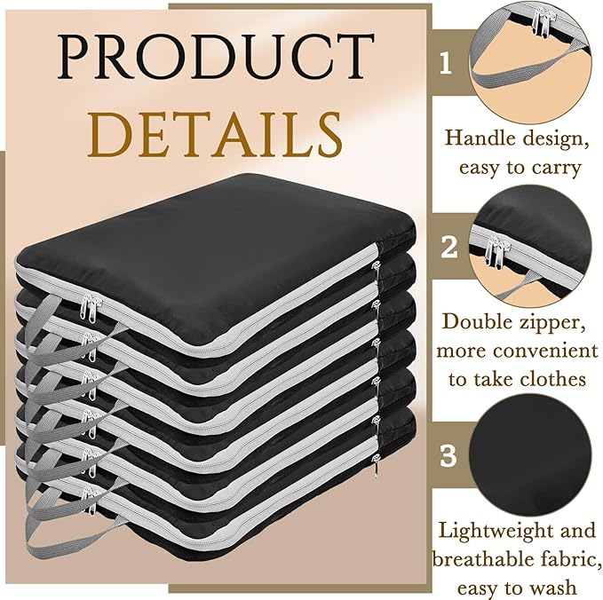 Hosuly 6 Pcs Compression Packing Cube Bag Extra Large Travel Expandable Space Saving Organizers XL for Luggage Storage(Black 02,11 x 7 '')