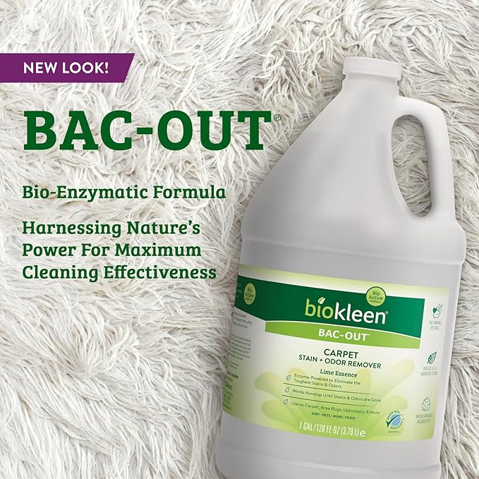 Biokleen Bac-Out Stain Remover for Clothes & Carpet - 128 Ounce - Enzyme, Destroys Stains & Odors Safely, for Pet Stains, Laundry, Diapers, Wine, Carpets - Eco-Friendly, Plant-Based