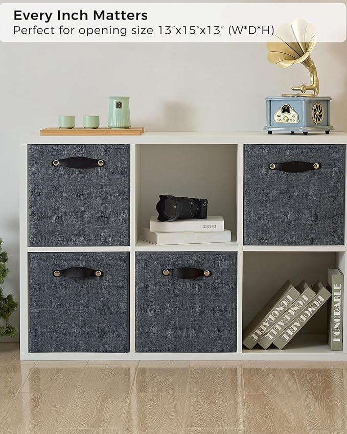Foldable Fabric Storage Bins Cubes, 13x15x13 Inch Kallax Cubby Bins with Dual Handles, Graphite Gray, 4 Pack