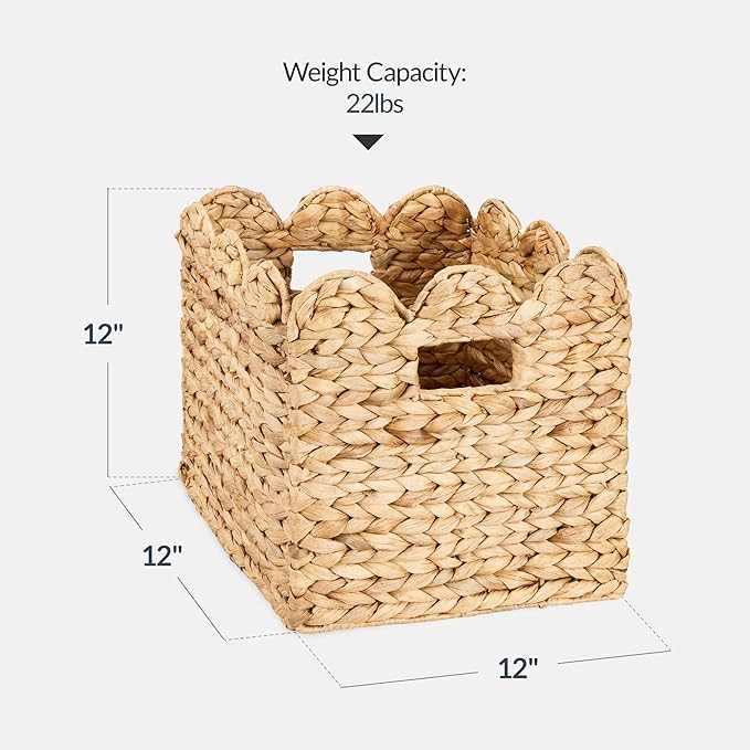 Best Choice Products 12 x 12in Scalloped Hyacinth Baskets, Rustic Set Of 5 Multipurpose Collapsible Storage Organizer, Handwoven Laundry Totes for Bedroom, Living Room, Shelves – Natural