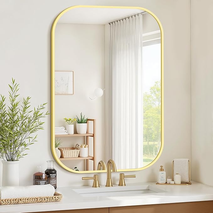 Bathroom Mirror for Wall, Gold Bathroom Vanity Mirror for Over Sink 26 x 38, HD Reflection Shatterproof Mirror for Living Room Bedroom Entryway, Metal Frame Rectangular Shape