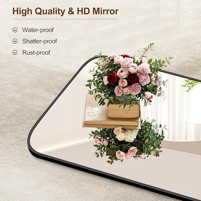 Bathroom Mirror, 36x48 inch Large Black Rectangle Wall Mounted Mirror with Thin Frame, Bathroom Vanity Mirrors for Over Sink, Entryway, Living Room, Bedroom