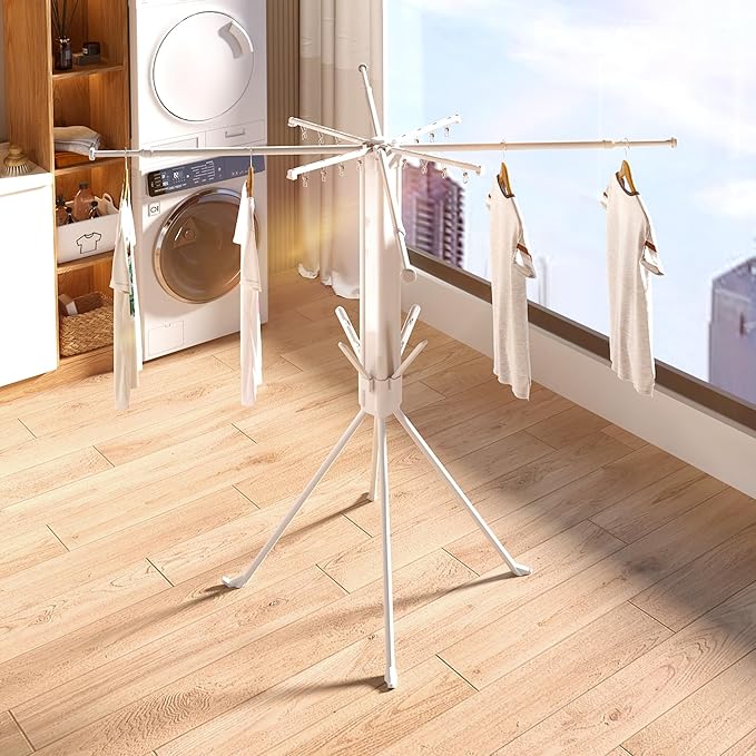 Clothes Drying Rack, Telescoping Tripod Foldable Laundry Dryer, Portable Space Saving Garment Organizer for Laundry Room, Bedroom, Balcony, Apartment & Dorm