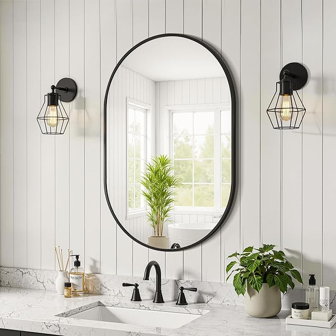 Oval Bathroom Mirror for Wall, 20"x30" Bathroom Vanity Mirror for Over Sink, Bedroom, Living Room, Entryway, Metal Frame with HD Shatterproof Glass, Wall Mounted Horizontally or Vertically (Black)