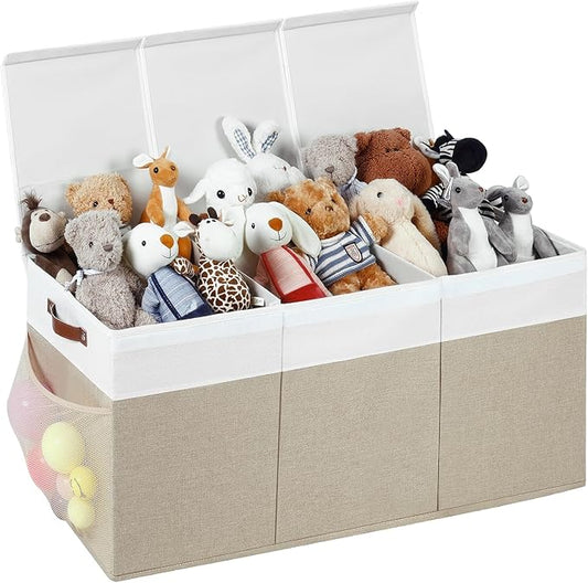 Extra Large Toy Chest,Foldable Storage Box,Large Storage Bins With Lids,Suitable for living rooms,studies,bedrooms(40"X18"X14",White & Beige)
