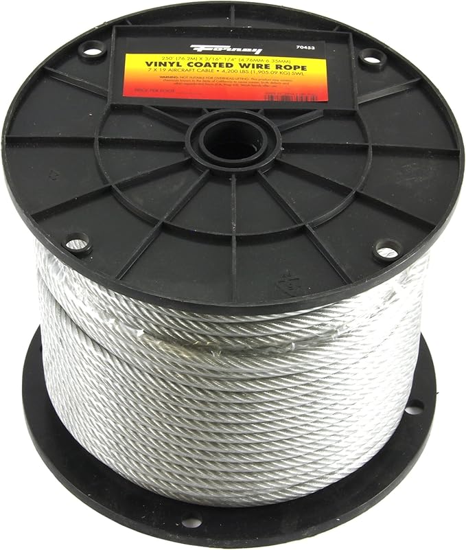 Forney 70453 Wire Rope, Vinyl Coated Aircraft Cable, 250-Feet-by-3/16-Inch thru 1/4-Inch