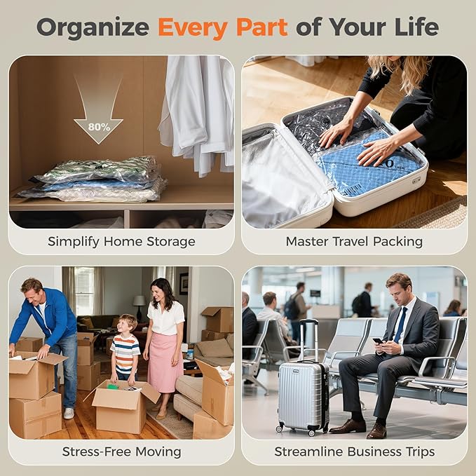 Nicetree 9-Pack Wireless Vacuum Storage Bags with Rechargeable Pump, 3 Sizes (20/24/28 Inch) Travel Vacuum Bags for Clothing, Bedding & Seasonal Storage, Space Saver for Luggage