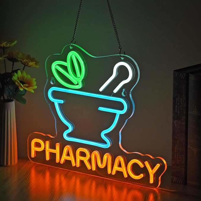 Pharmacy Neon Sign Led Neon Lights for Business Medicine Shop RX Drug Store Wall Decor Ultra Bright Dimmable Neon Billboard Grand Opening Gift, USB Powered, 16.1" x 12.6"