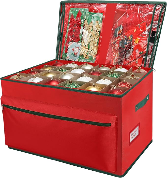WDZREE Large Christmas Ornament Storage Box, Stores Up to 72-4" Ornaments Balls, 3 Individual Trays with Adjustable, Christmas Container Perfect for Holiday Decorations, 600D Oxford Fabric Tear-Proof