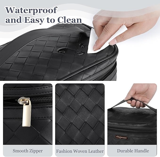 Dajasan Makeup Bag Cosmetic Bag, Travel Makeup Bag, Large Capacity Makeup Organizer Case, Portable Travel Toiletry Bag for Women Girls, PU Leather Waterproof (Black)